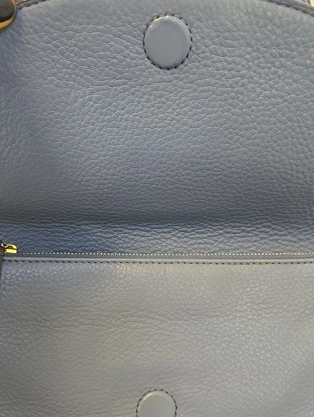 EUC Tory Burch Slate Blue Pebbled Leather Crossbody with Gold Chain